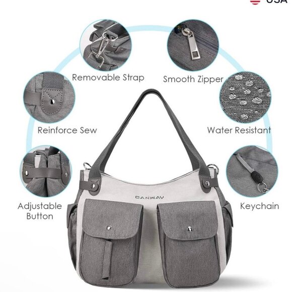Conway Diaper Bag Travel Baby Bag Waterproof Insulated Gray Tote - Picture 8 of 15
